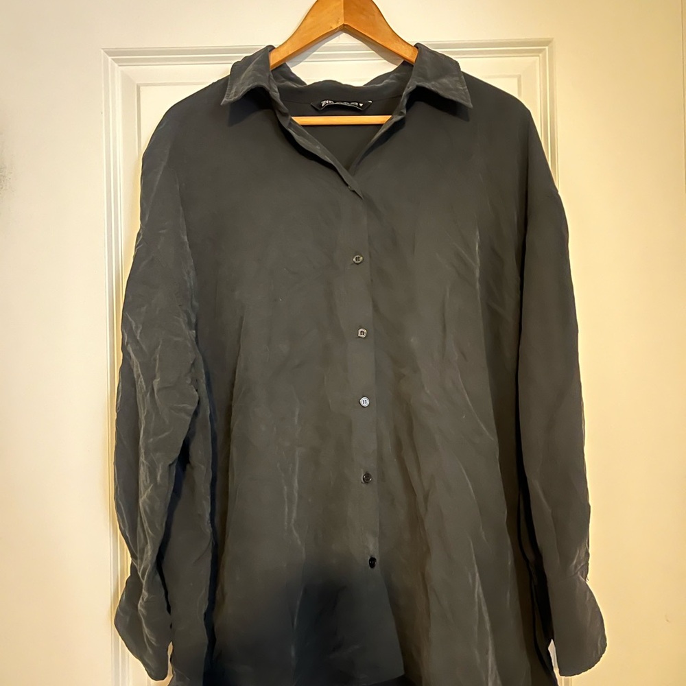 Zara Gray Button Down Shirt Relaxed Fit